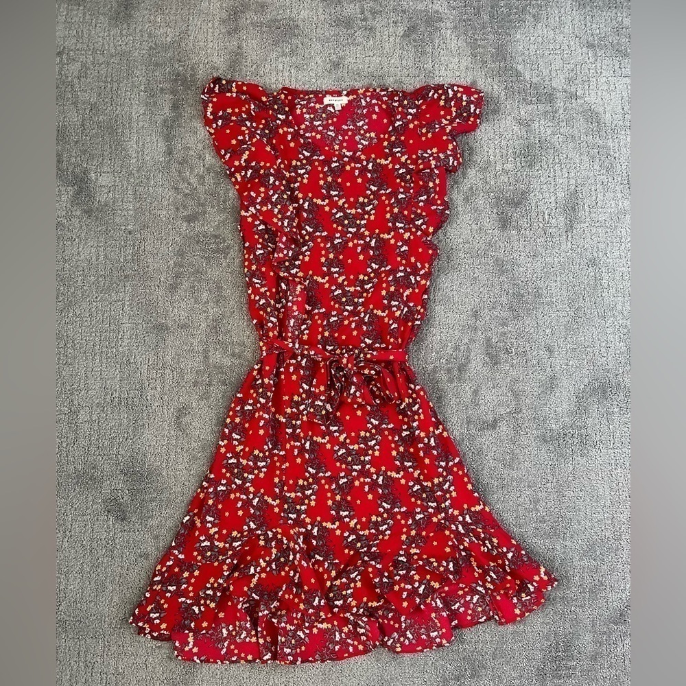 Max Studio Belted Flutter Sleeve Floral MIDI Dress